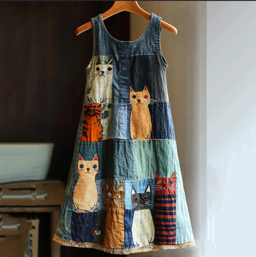 Sleeveless V-neck 3D-printed Fresh And Airy Dress