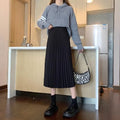 Highwaisted Aline Pleated Wool Midi Skirt For Women
