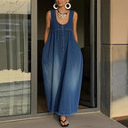 Bucket-style Washed Denim Vest Dress