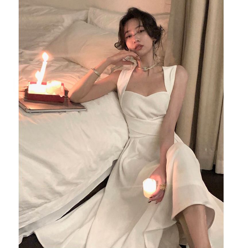 Womens White Cross-Strap Slip Dress