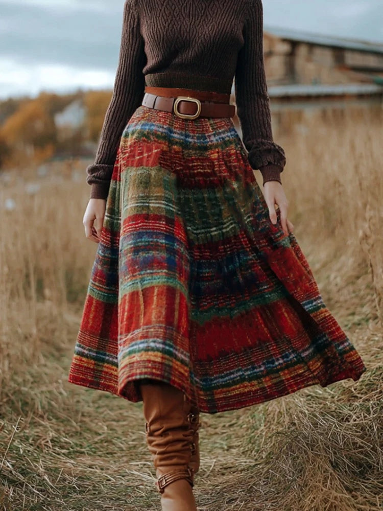 High-neck Dress Sweater Vintage Cable-knit Long-sleeve Womens Wear