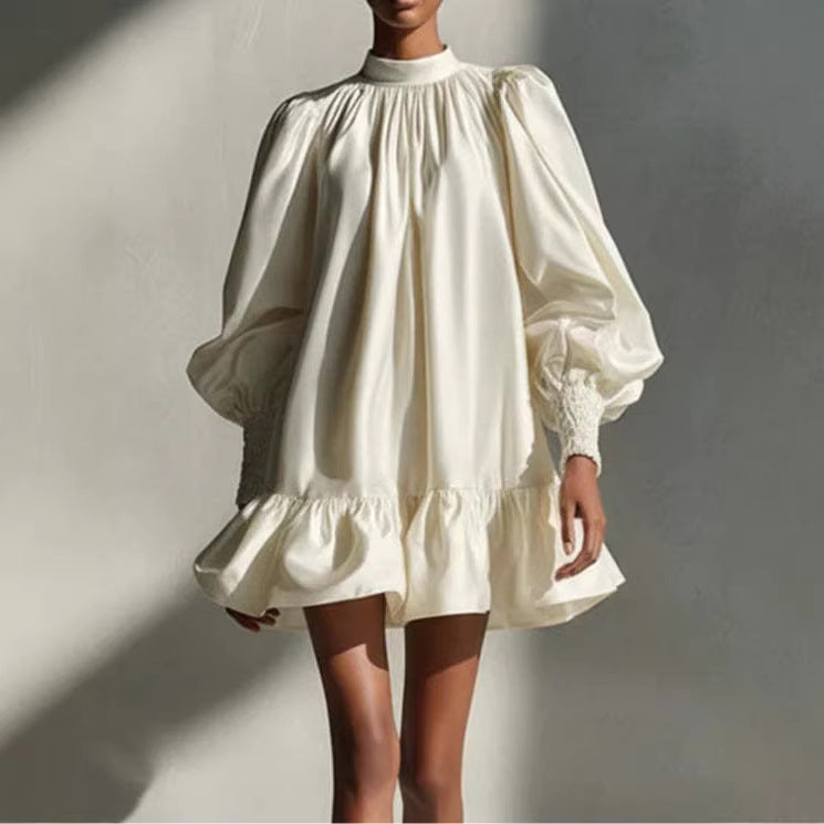 Forged Flared Sleeve Ruffle Short Dress