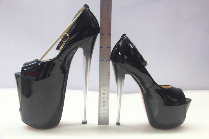 Super High Heel Stiletto Heel 22cm Patent Leather Fish Mouth 19cm Pumps Runway Women's Shoes