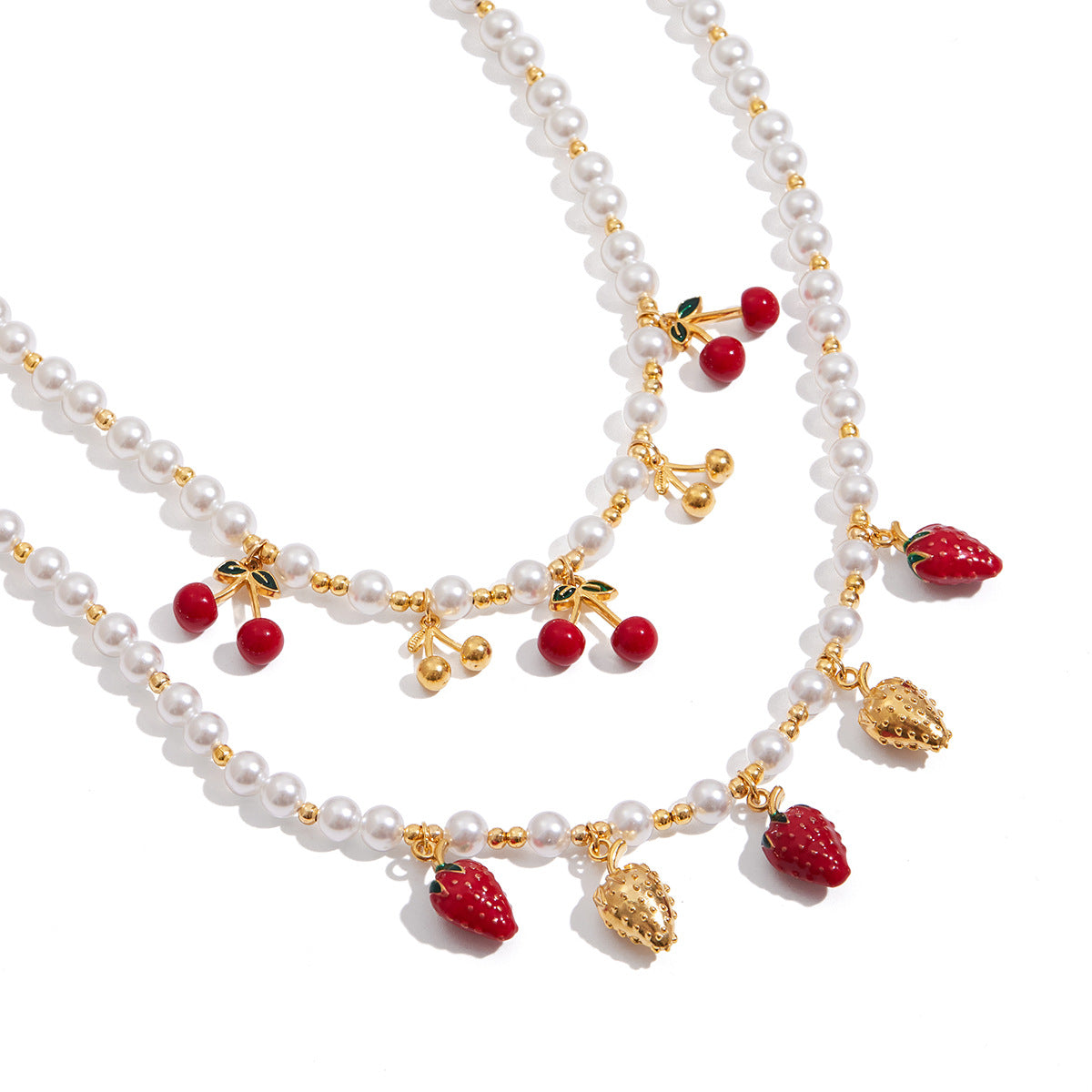 Romantic 18K Gold Stainless Steel Pearl-drip Cherry Pendant Stainless Steel Necklace