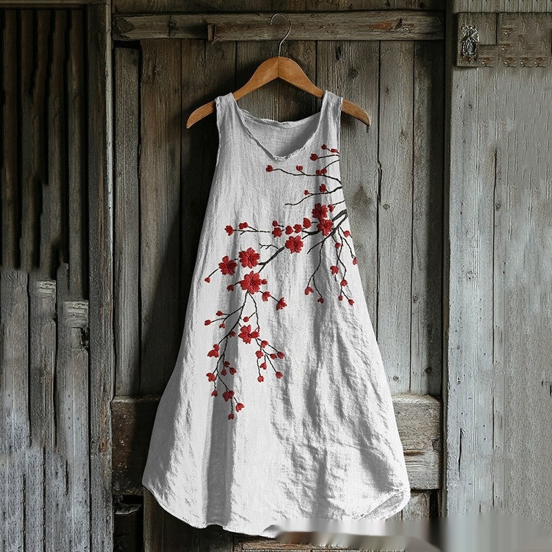 Sleeveless V-neck 3D-printed Fresh And Airy Dress