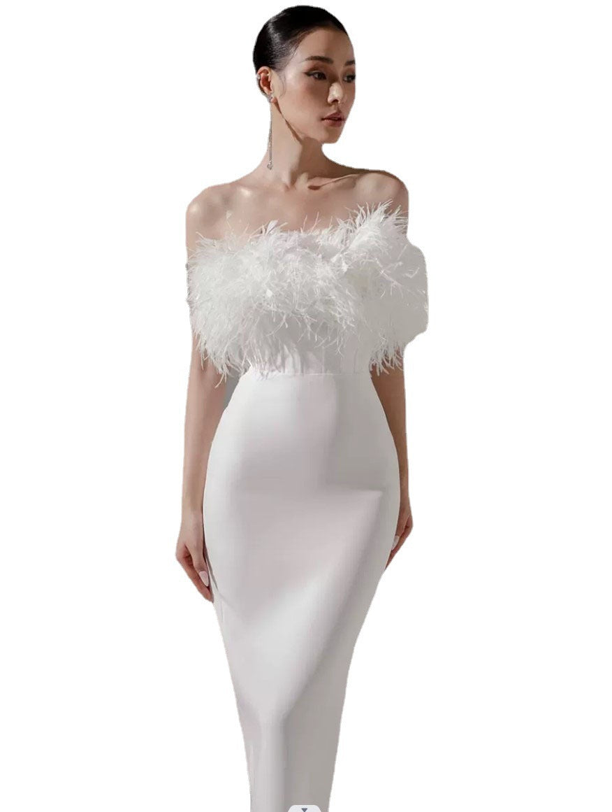Ivory Sheer Corset-Bodice Maxi Dress