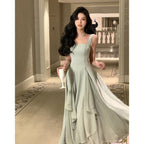 Cascading Ruffle High-Low Midi Dress