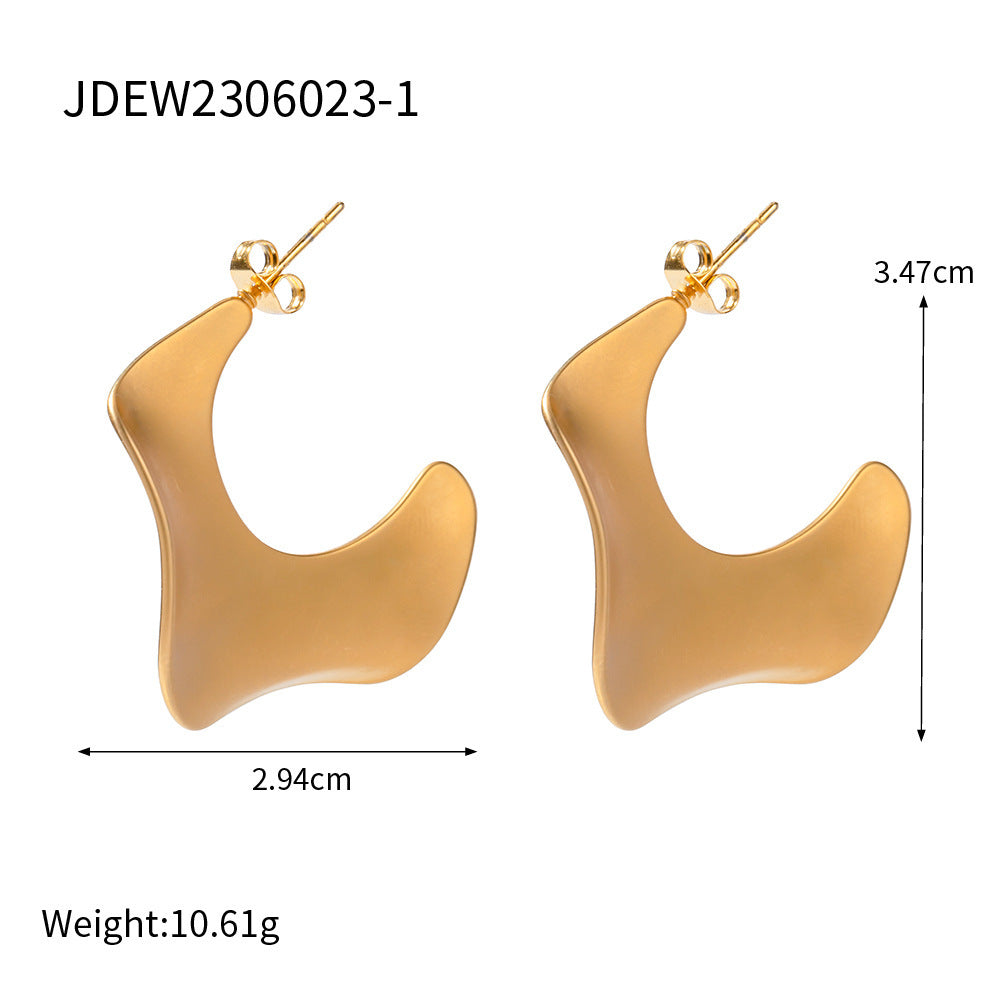 Classic 18K Gold Stainless Steel C-shaped Wave Earrings For Women