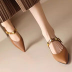 Pointed-Toe Studded Flats - Edgy Rivet Detail Low Heel Shoes