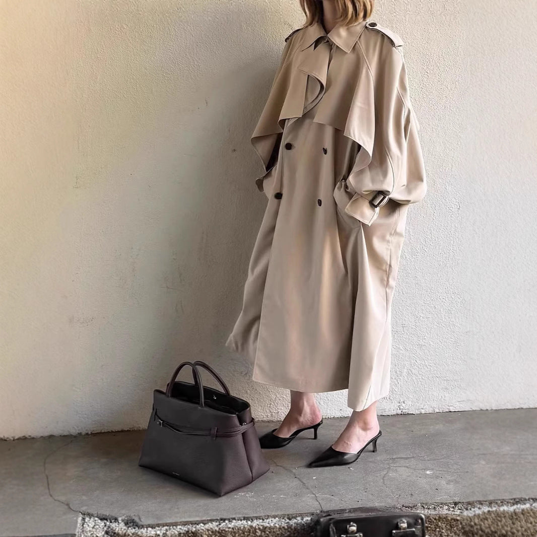 Women's Long Belted Cape Trench Coat