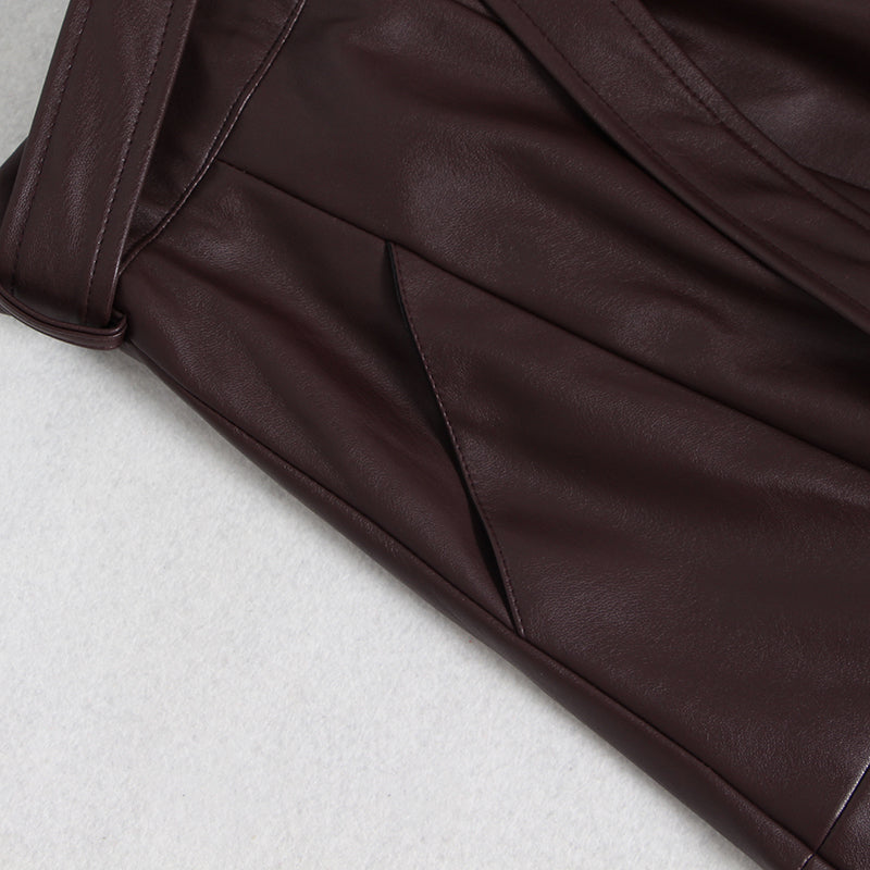 High waist long A-line PU leather skirt