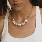 Elegant 18K Gold Stainless Steel Baroque Pearl Necklace