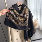 Ethnic Style Plant Totem Cashmere-like Embroidered Warm Scarf