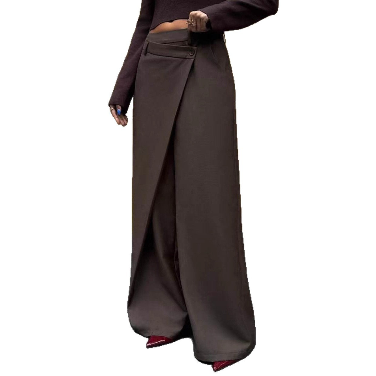 Womens Irregular Patchwork Straight-Leg Wide-Leg Pants