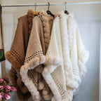 Solid-color Thickened Warm Womens Rabbit-fur Shawl