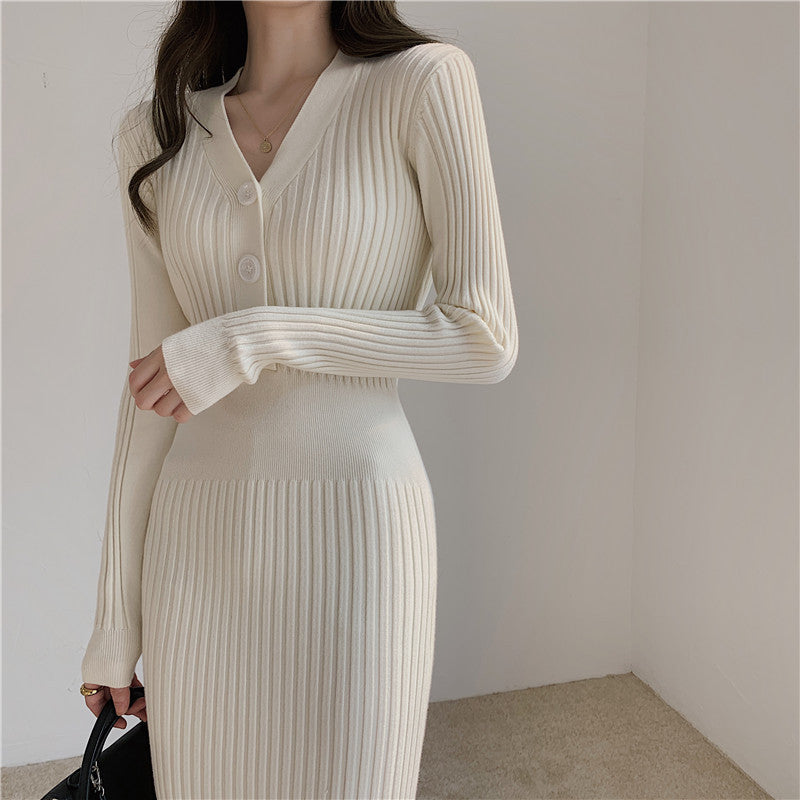 Women's Mid-length Slim-fit Temperament Waist Knit Dress