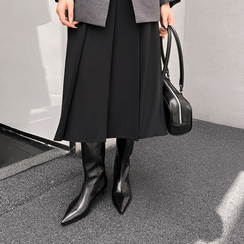 Elastic Commuter Pointed High Heel Brown Knight Boots