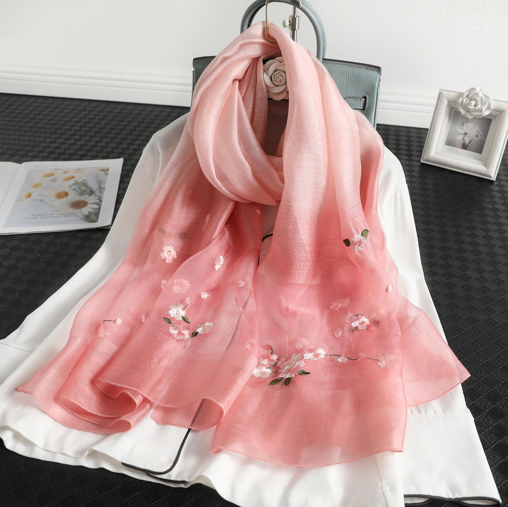 Women's Wool Silk Embroidery Gradient Scarf Sunscreen Shawl
