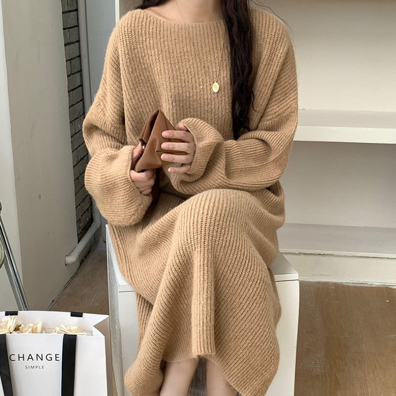 A Knee-length Knitted Sweater Dress