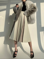 Stitching Pleated Skirt Women's PU Leather Autumn And Winter