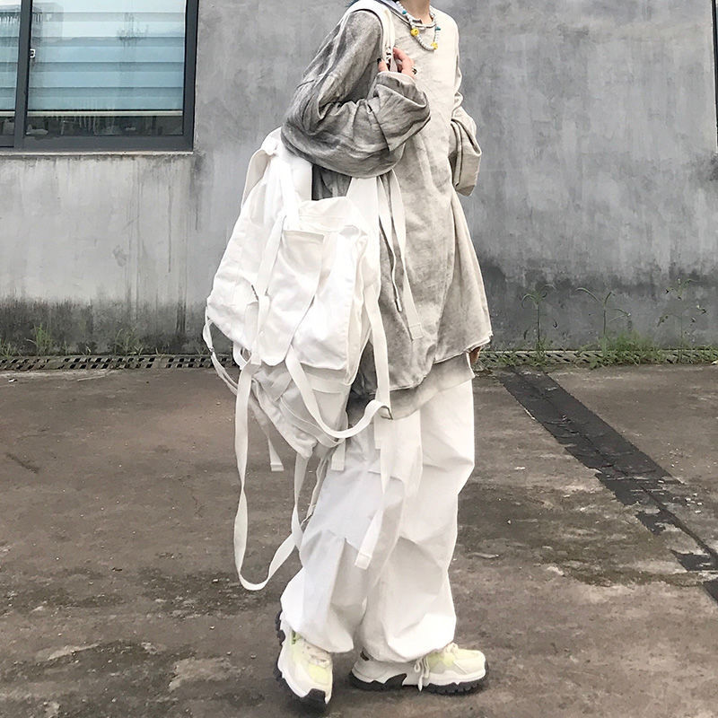 Backpack Multifunctional Double Shoulder White Canvas