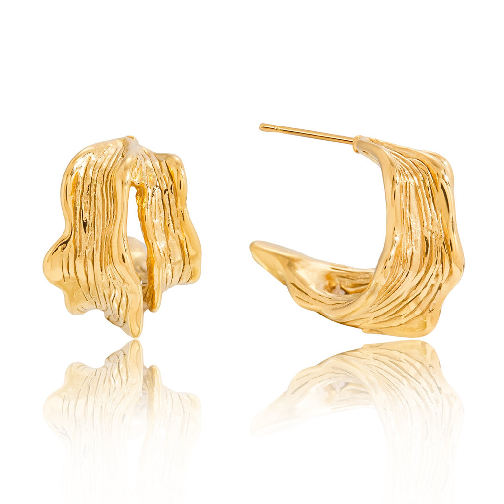 Classic 18K Gold Stainless Steel C-shaped Wave Earrings For Women
