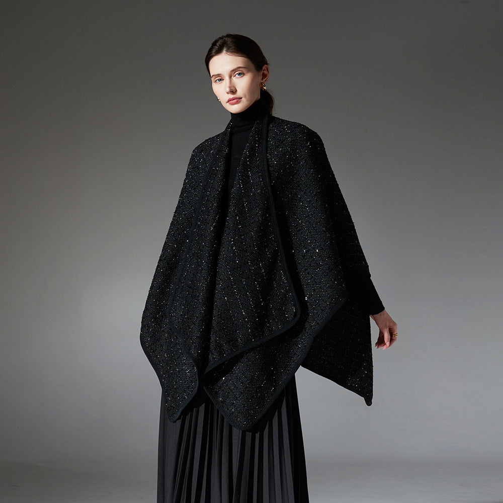 Black Paillette Classic Style Wool Shawl