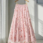 Double-layer Mesh Skirt With A Flared Hem And 3D Floral Design