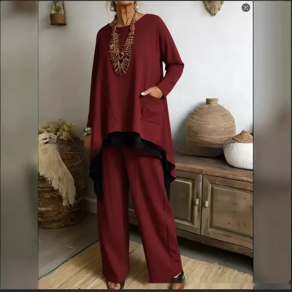 New Womens Casual Two-piece Set With Contrasting Hem