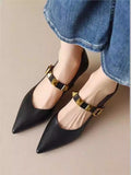 Pointed-Toe Studded Flats - Edgy Rivet Detail Low Heel Shoes