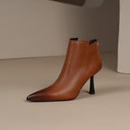 Fashion Boots, Cowhide Ankle Boots, Women's Mid-heel Single-layer Boots