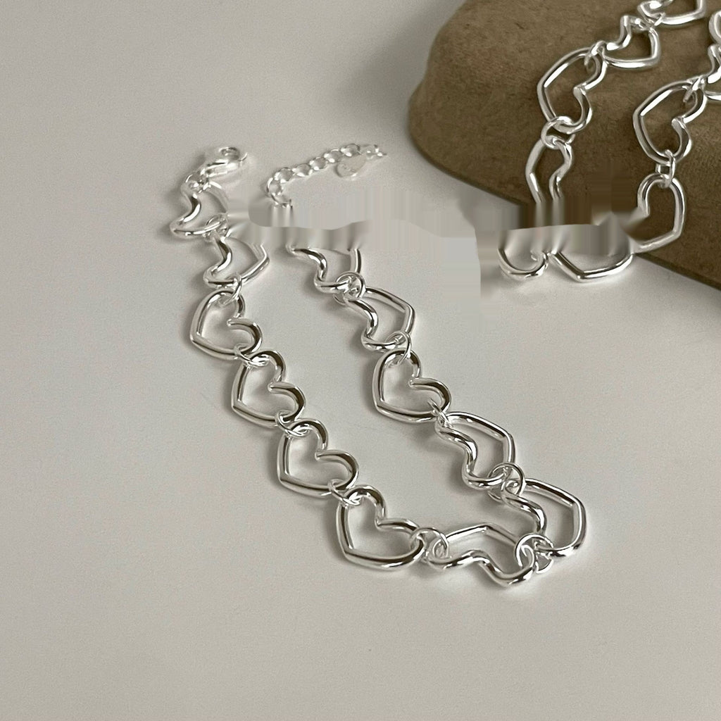 S925 Sterling Silver Heart Shape Intricately Crafted Bracelet Versatile Design