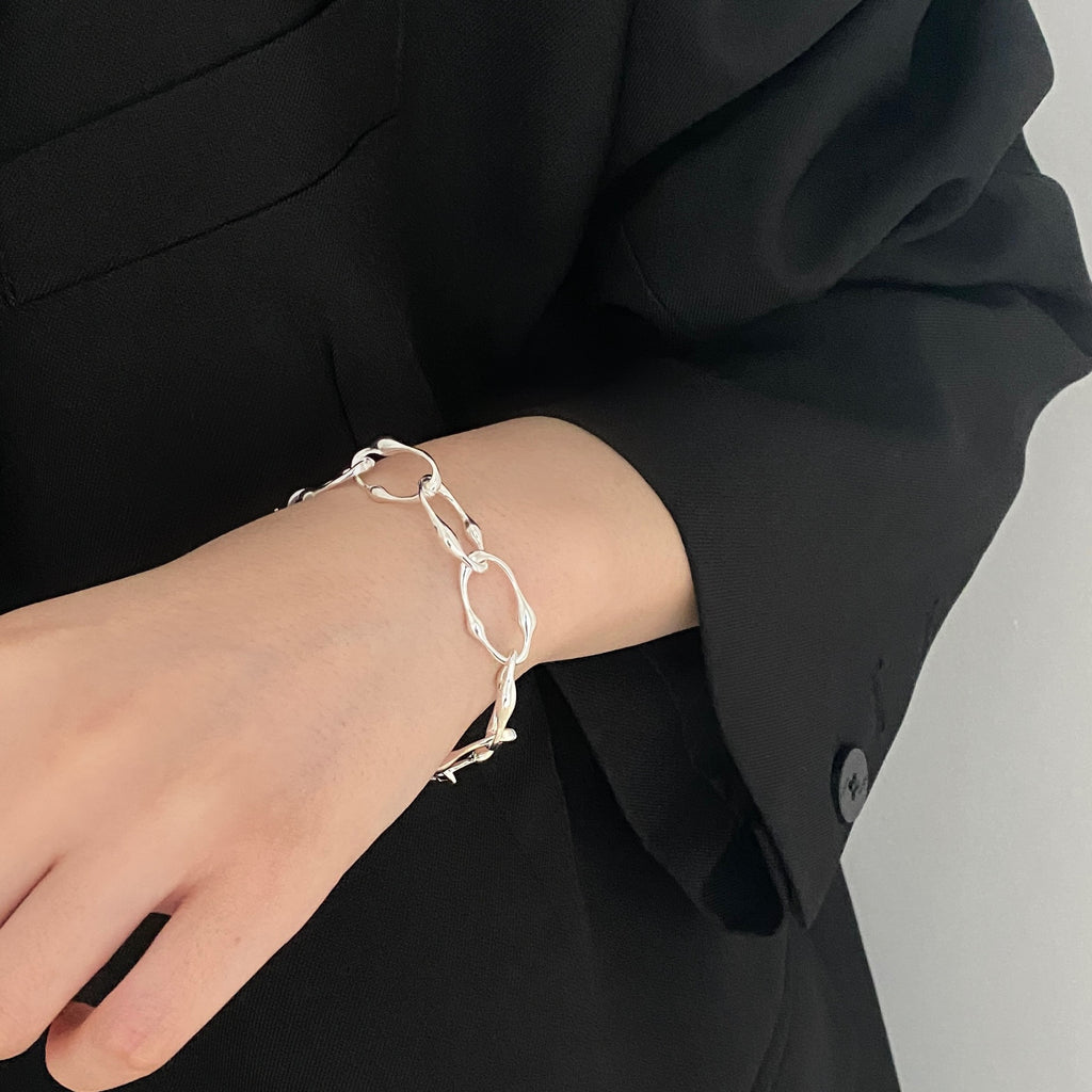 Sterling Silver Heavy Industry Bracelet Irregular Shaped
