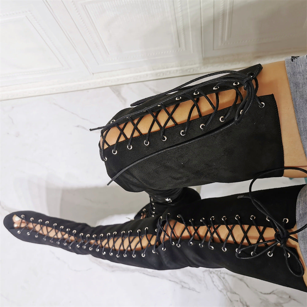 Sexy Peep-Toe Lace-Up Stiletto Boots - European Style Plus Size