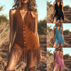 Deep V Hanging Cut Fringe Tape Slim Fit Dress