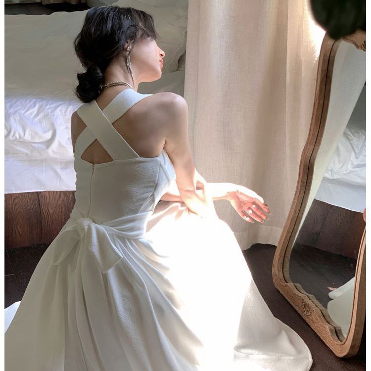 Womens White Cross-Strap Slip Dress