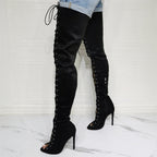 Sexy Peep-Toe Lace-Up Stiletto Boots - European Style Plus Size