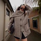 Women's Polyester Striped Woolen Trench Coat