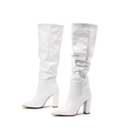 Pointed Toe Chunky Heel Over The Knee Solid Color Women's Boots
