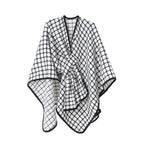 Black And White Buckle Loop Plaid Cross Shawl