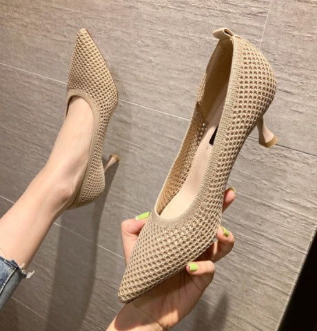 Pointed Toe High Heels Shallow Mouth Stiletto Net Red Shoes