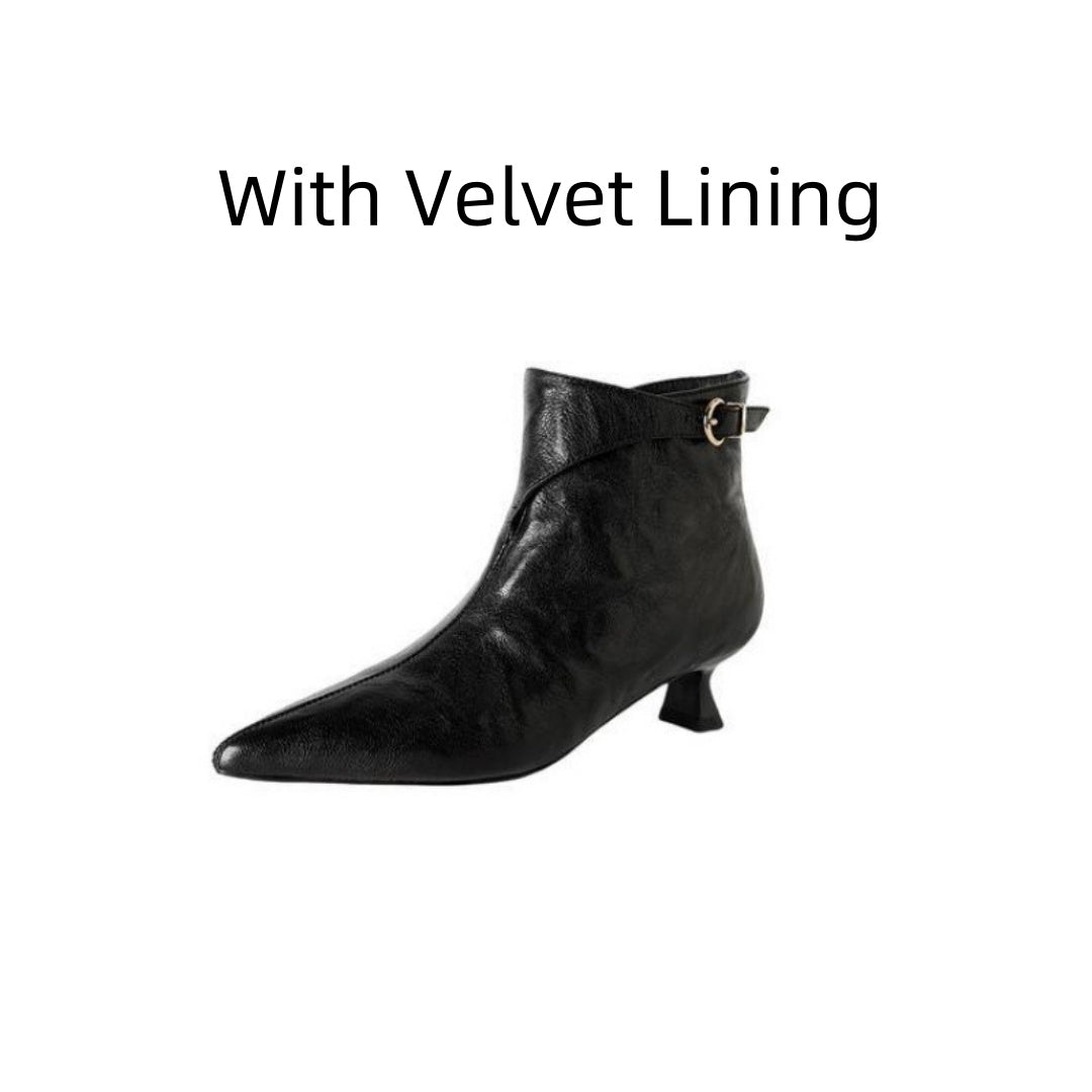 French Vintage Pointed-Toe Stiletto Ankle Boots - Premium Pigskin Leather