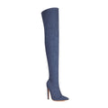 Denim Stretch Over-the-Knee Boots - Pointed Toe High Heel