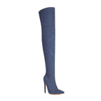Denim Stretch Over-the-Knee Boots - Pointed Toe High Heel