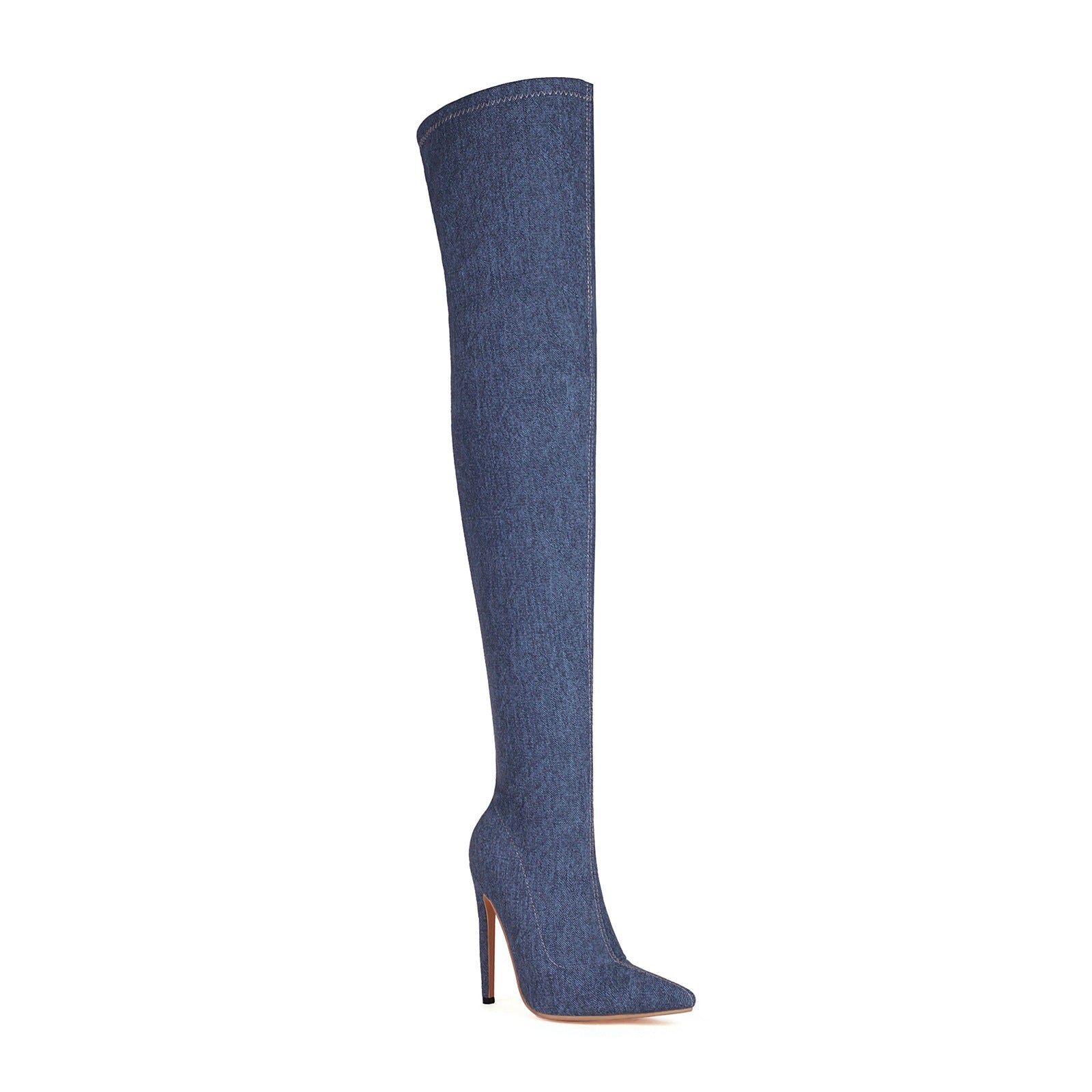 Denim Stretch Over-the-Knee Boots - Pointed Toe High Heel