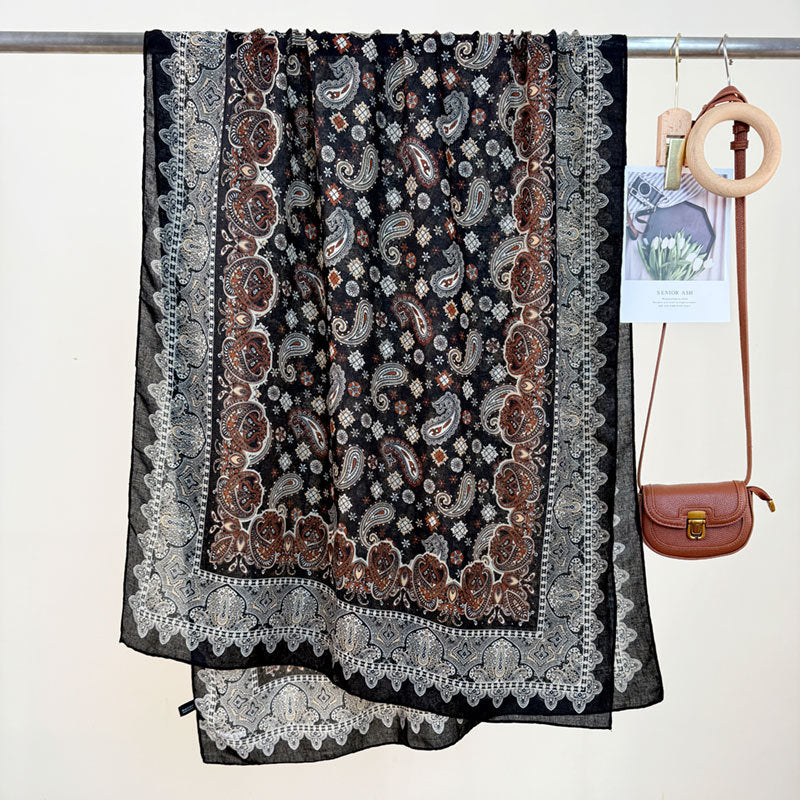 Women's High-grade Versatile Classic Pattern Travel Sun Protection Silk Scarf Shawl