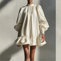 Forged Flared Sleeve Ruffle Short Dress