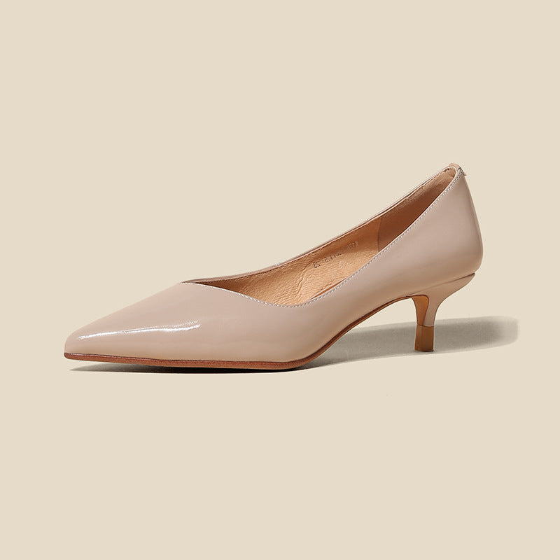 Sheepskin Pumps Elegant Mid Heel Irregular V High Heels