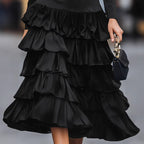 Stylish And Elegant Solid-color Casual Black Multi-layered Tiered Skirt