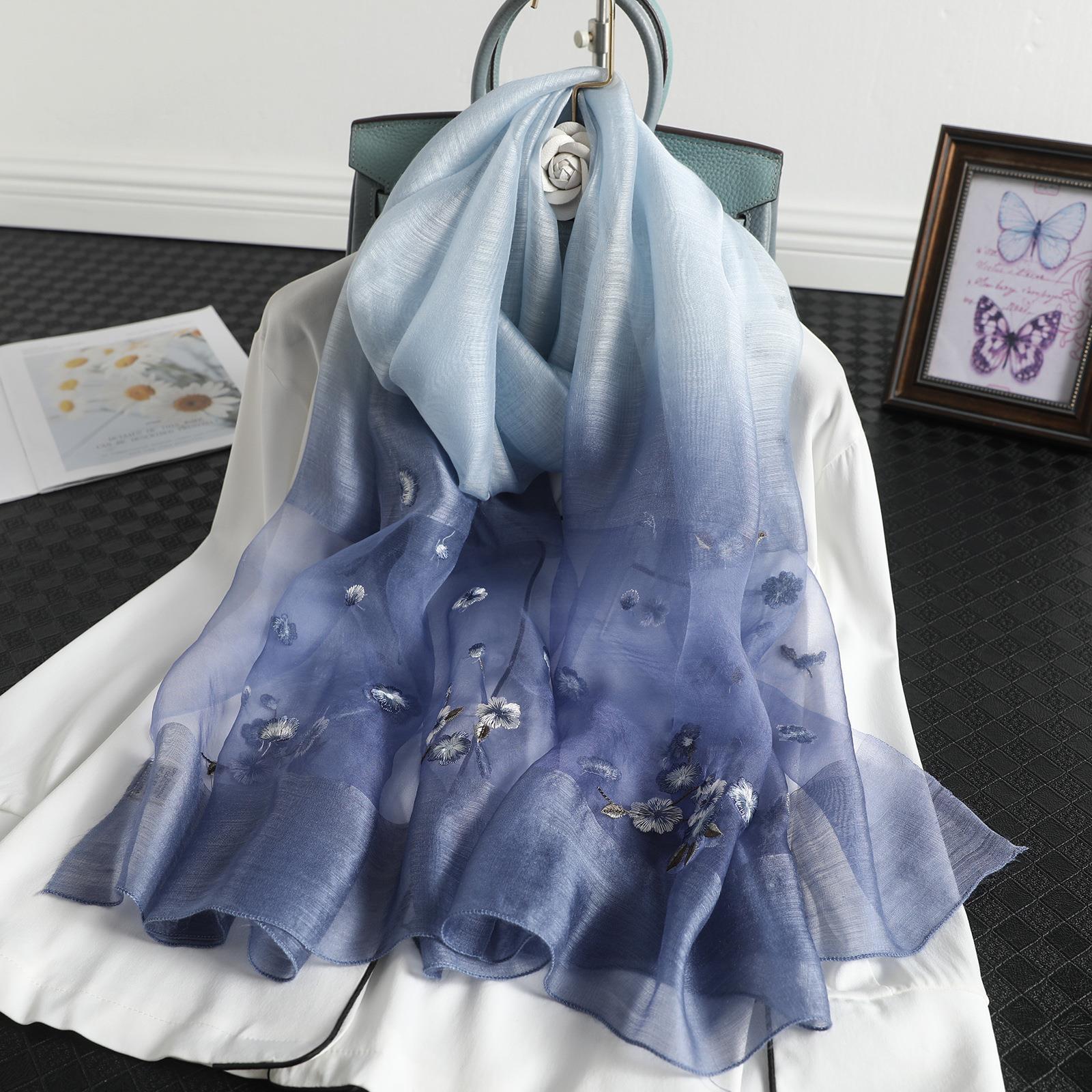 Women's Wool Silk Embroidery Gradient Scarf Sunscreen Shawl